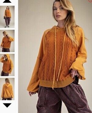 Easel Mineral Washed Long Sleeve Thermal Knit Hoodie